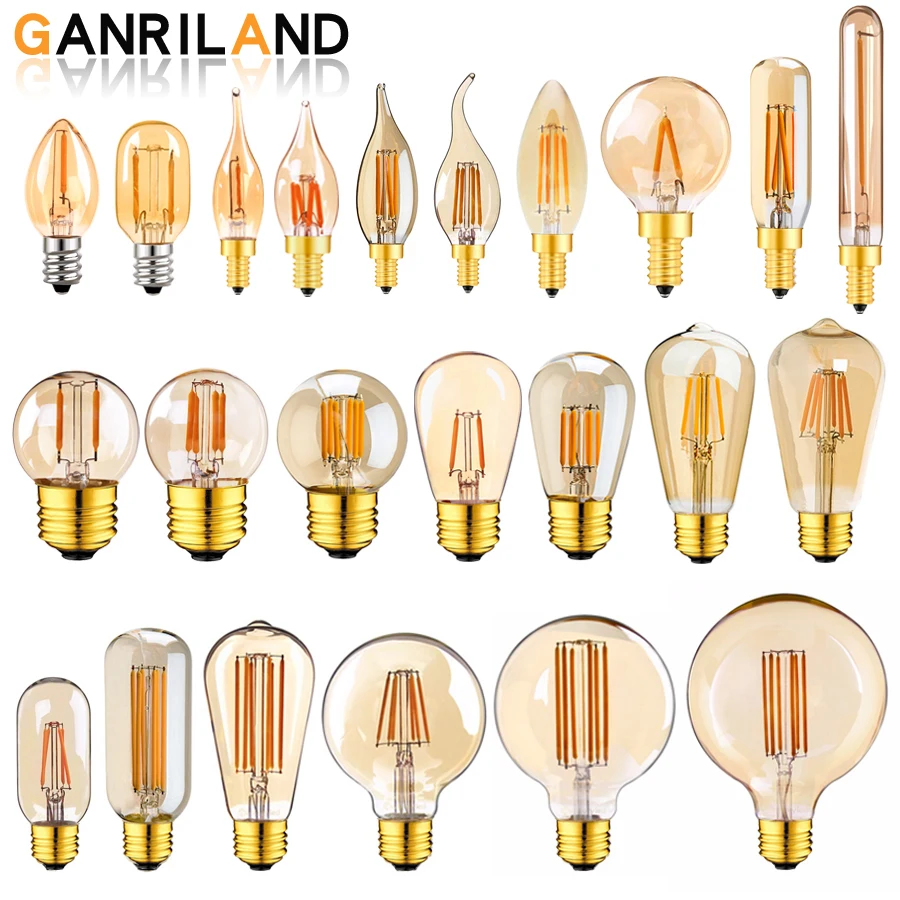 Ampoule LED E14 E27, 220V, variable, Vintage, Filament, T22, 1W, décoration rétro à incandescence, Ampoule de lampe d\'éclairage LED