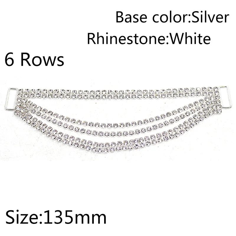 New Sale Prices 10pcs/lot 135mm 6 Rows Rhinestones Bikini Buckles Swimwear Decorative Diamond Chain Crystal Bodybuilding