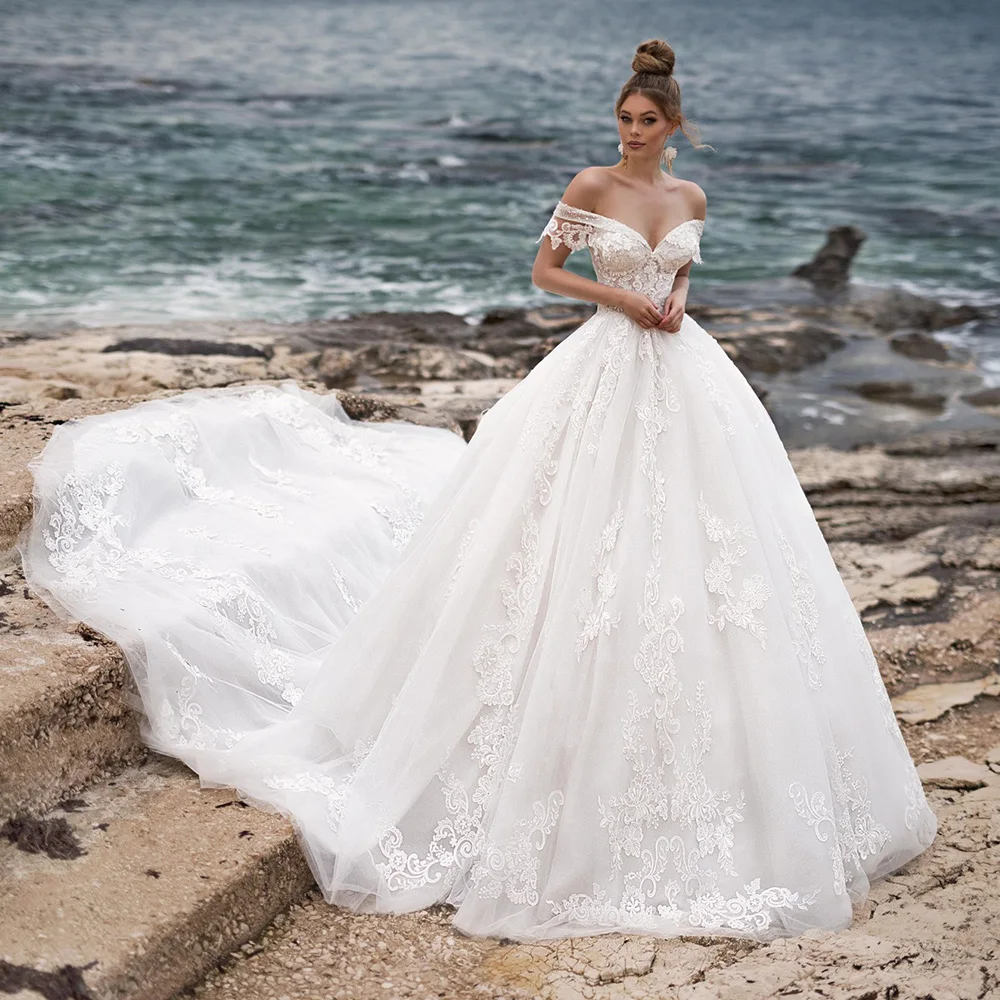 

Sukienka Na Wesele Sweetheart Neck Wedding Dress Off the Shoulder Gorgeous Trouwjurk Beading Appliques Vestido De Noiva