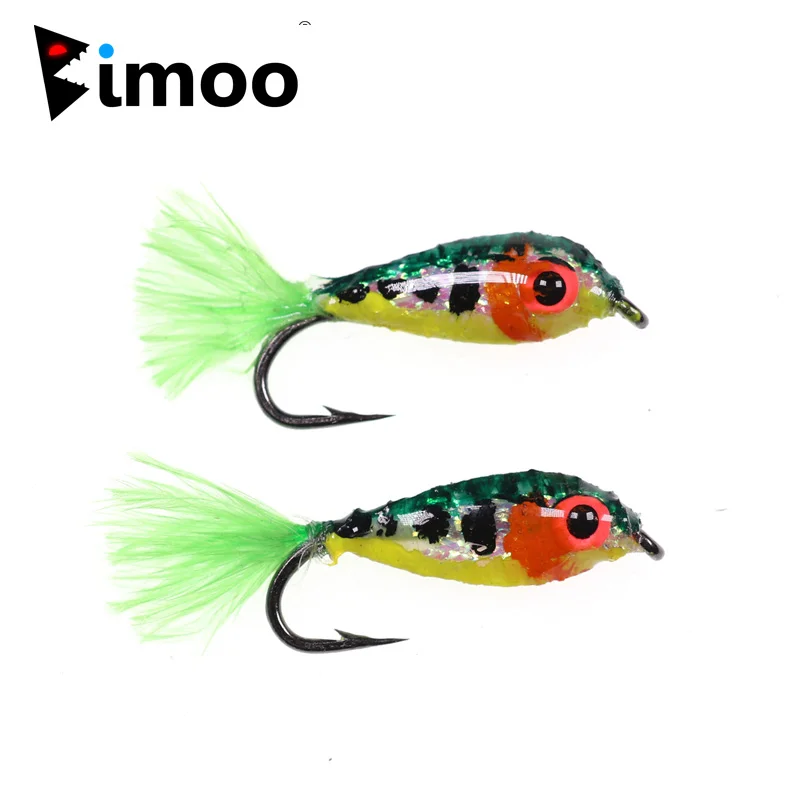 Bimoo 2PCS #10 Mini Baitfish Minnows Trout Fly Fishing Flies Lures Streamers with 3D Glow Eyes Small Bait Fish Imitation