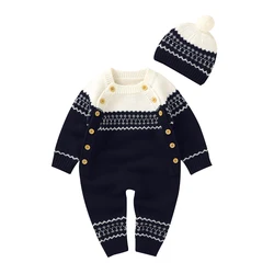 Baby Romper Knitted Newborn Girls Boys Jumpsuit Outfits Long Sleeve Autumn Infant Toddler Clothing 2PCS Playsuit Fashion Striped