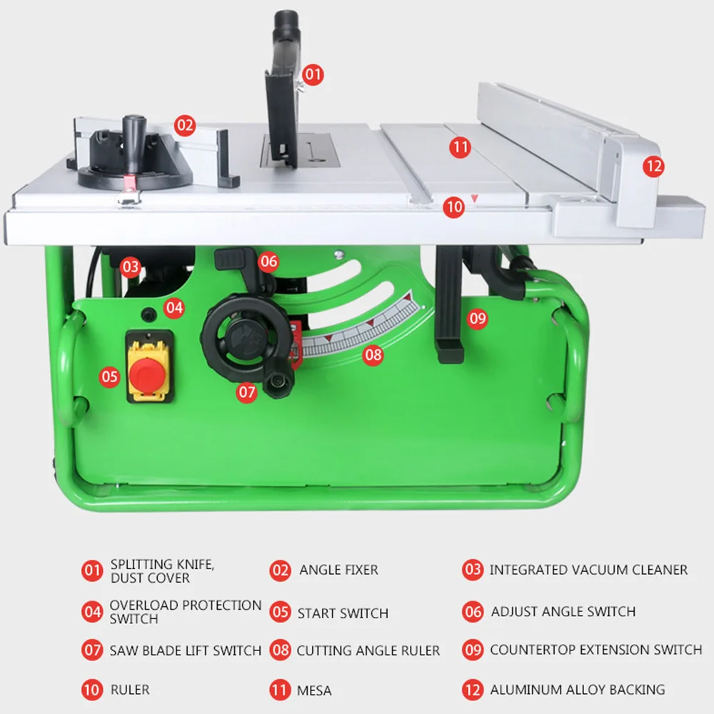 10 inch table saw Small desktop cutting machine Woodworking decoration chainsaw Dust-free sawing the board with vacuum cleaner