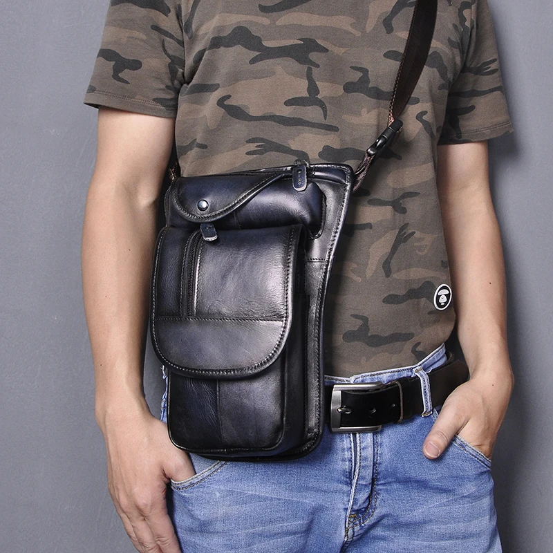 Genuine Leather Design Men Multi-Function Shoulder Bag 8
