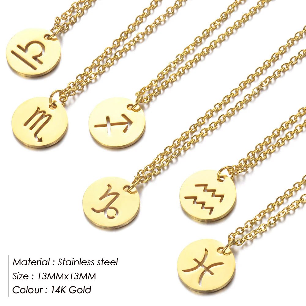 eManco Women 12 Horoscope Zodiac Sign Gold Color Pendant Necklace Aries Leo 12 Constellations Jewelry Kids Christmas Gifts