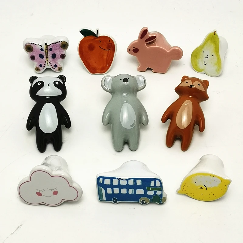 Ceramic Cabinet Knobs Cartoon animals Kid's Drawer Furniture Handle Children Cute Dresser Knob Cute Cupboard Handle Drawer Pulls