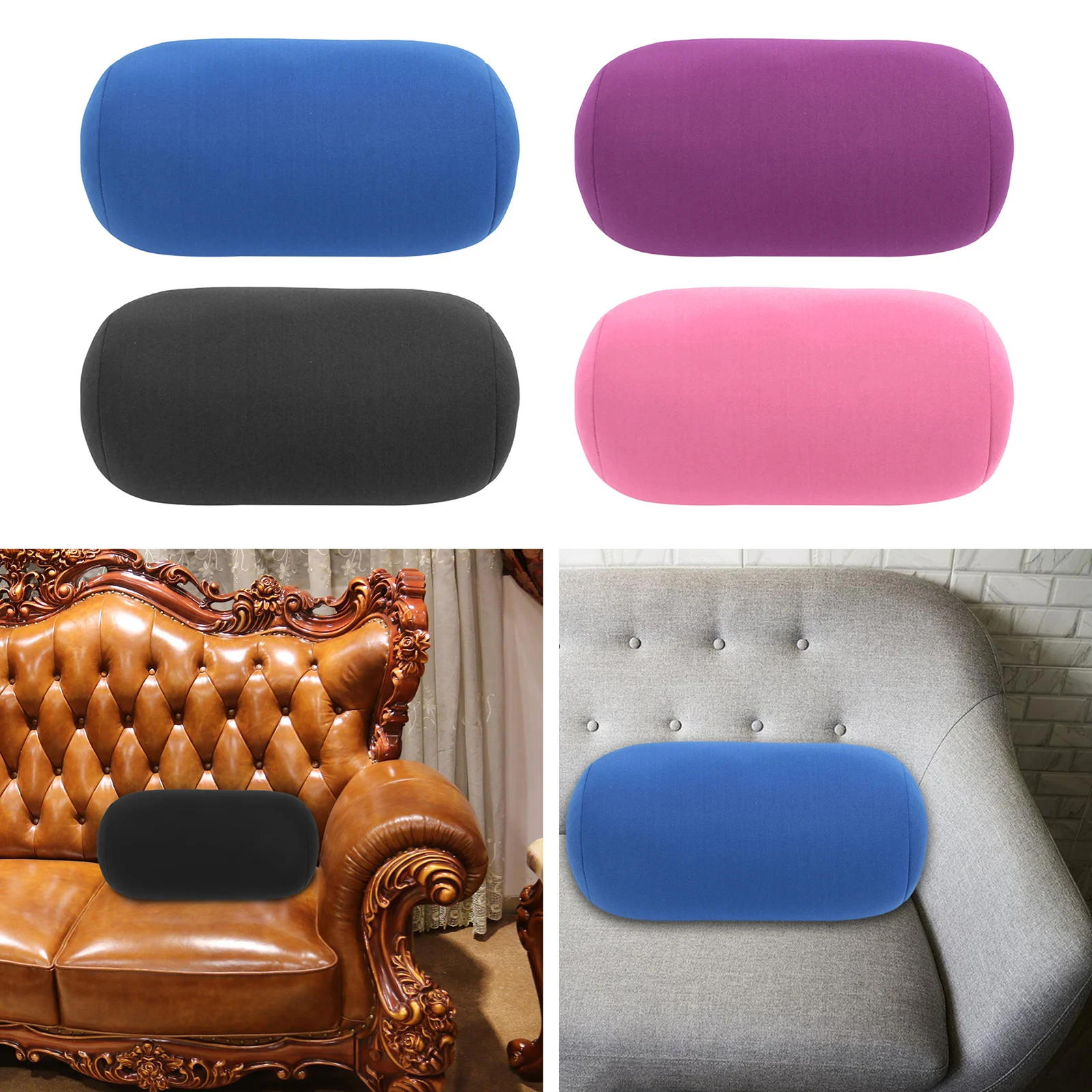 Soft Mini Cushion Microbead Back Sofa Cushion Roll Throw Cozy Pillow Travel Home Office Sleep Neck Support Pillow