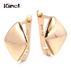 Kinel-pendientes colgantes brillantes para mujer, aretes sencillos de rombo de oro rosa 585, joyería fina diaria de alta calidad