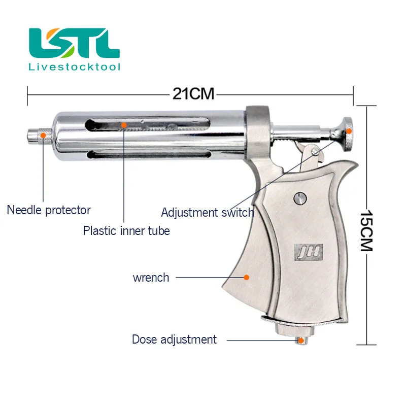 50ML zwierząt hodowlanych strzykawka weterynaryjna zwierząt metalowych automatyczny metalowy wstrzykiwacz do wstrzykiwań końskich owiec hodowlanych