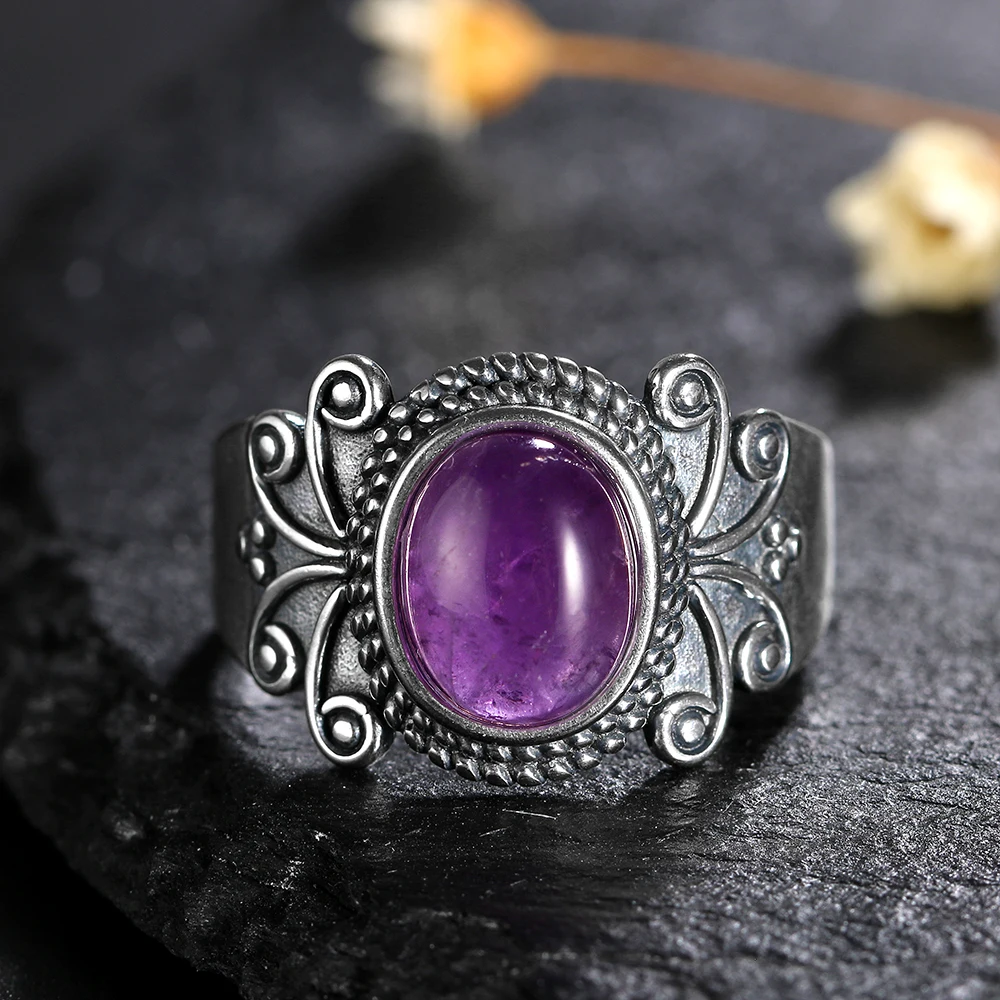 925 Silver Rings Natural Amethyst Gemstone Rings for Women Wedding Bands Anniversary Gift Fine Jewelry