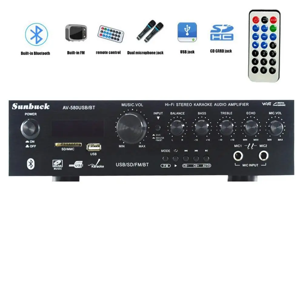 

Sunbuck TAV-580BT 5.1 Channel 300W High Power SD USB FM Bluetooth Remote Control Power Amplifier Home AV Sound Amplifier Audio