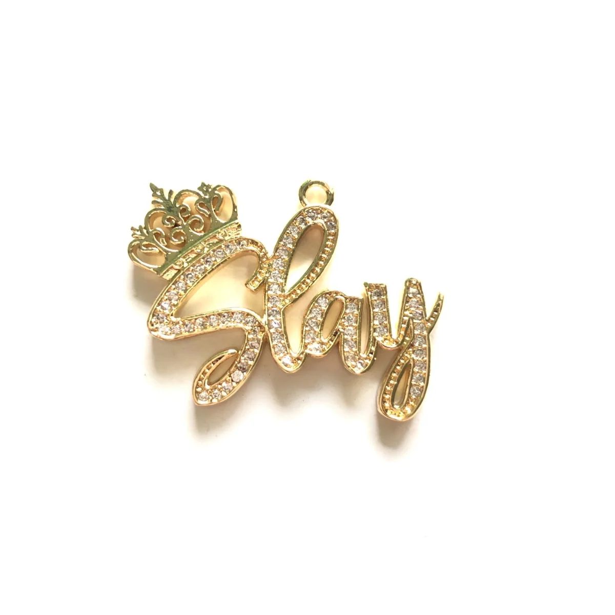 5pcs Crown Slay Letter Charm for Women Bracelet Girl Necklace Design Bling Word Pendant DIY Jewelry Making Accessory Supply Bulk