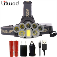 Z20 Litwod 4108 Led Headlamp Micro USB Charger Headlight 2*T6+5*XPE+COB Torch Portable Light Head Lamp Lantern for camping