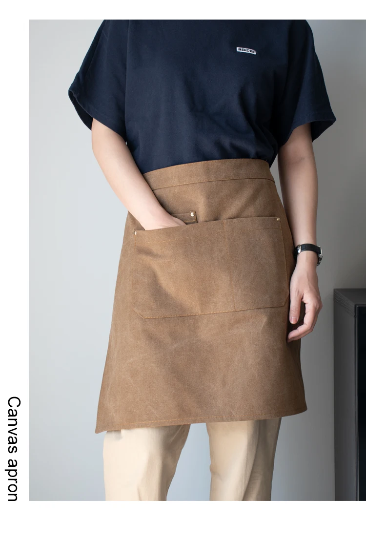 Half-length Apron Female Half-Section Fashion Overalls Male Short Canvas Coffee Roasting Milk Tea Shop Barber