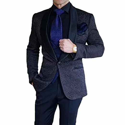 

New Arrival Embossing Groomsmen Shawl Lapel Groom Tuxedos Men Suits Wedding/Prom Best Man Blazer ( Jacket+Pants+Vest+Tie) B395