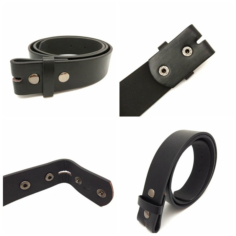 Cinturón de cuero PU negro sin hebilla para hombre, accesorio de bricolaje, 105 a 130cm de largo, 3,8 cm de ancho