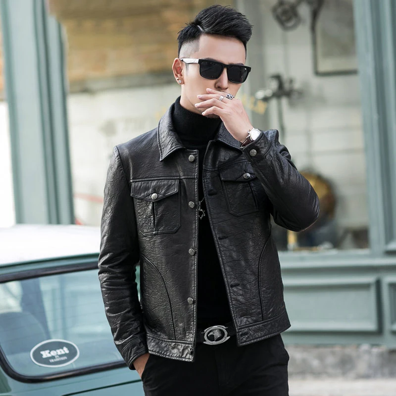 

Autumn and Winter New Genuine Leather Clothes Men Fashion Sheepskin Biker Jacket Handsome Coat