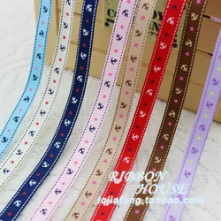 Hot sale 9mm single face printed sea anchor grosgrain ribbon for Christmas/Wedding Decorative Gift Packing Crafts 2 Meters/lot