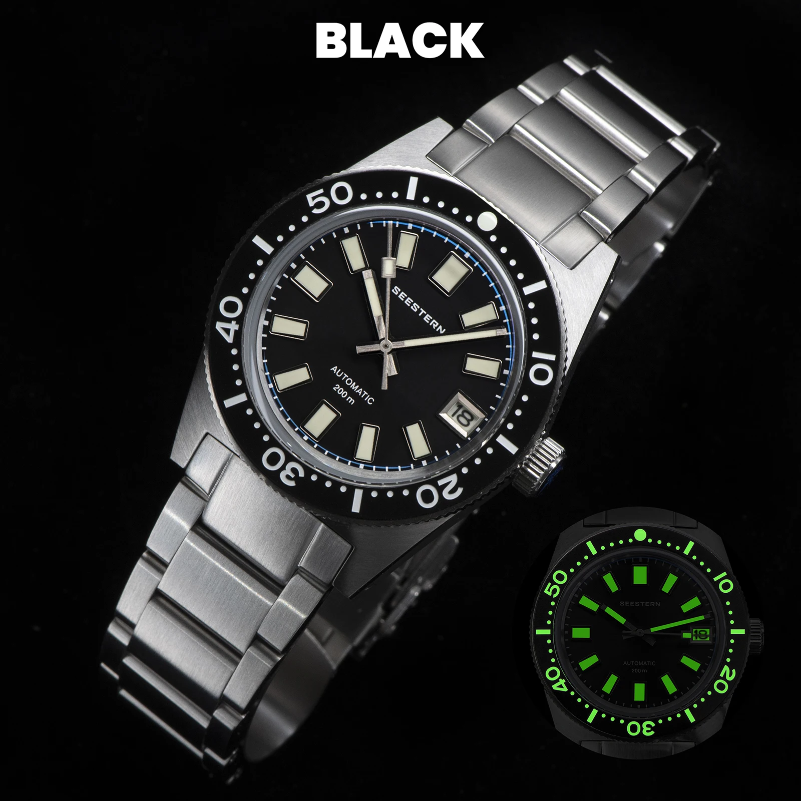 SEESTERN 62MAS Duikhorloge Mannen Automatisch Mechanisch Horloge Lichtgevende Bezel Waterdicht NH35 Beweging Saffierglas Armband