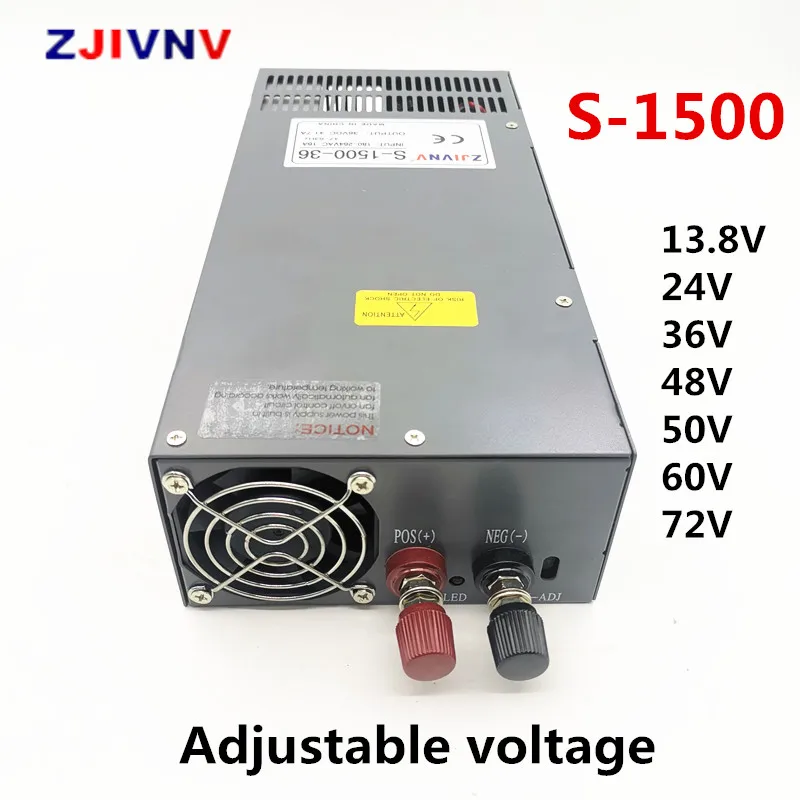 1500W Adjustable Voltage Switching Power Supply SMPS Ac-Dc 13.8V 24V 48V 60V 72V LED Driver Industrial Power Transformer CCTV