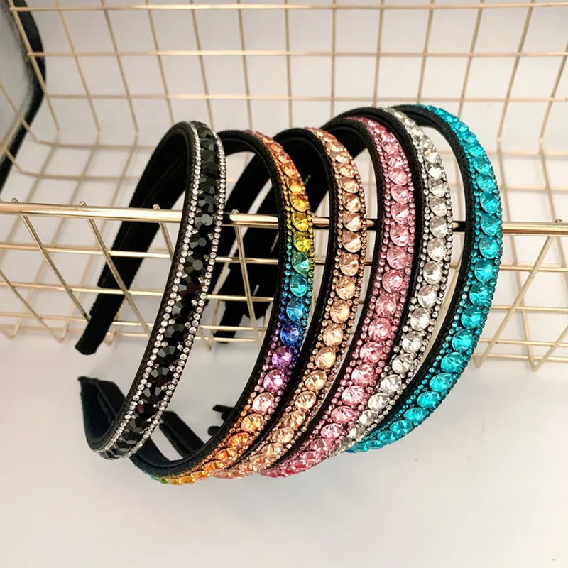 2022 Simulated Crystal Luxury Headbands Hairbands Party Queen Sparkly BAROQUE Rhinestone Non-slip Thin Hair Hoops Head Wrap