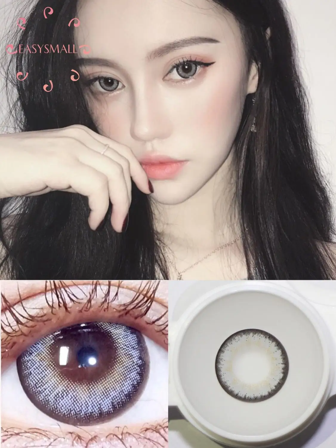 Easysmall Tinta Abu-abu Besar Kecantikan Murid Miopia Kekuatan Resep Lensa Kontak Berwarna Tahunan Tampak Alami Riasan Mata 2 Buah/Pasang