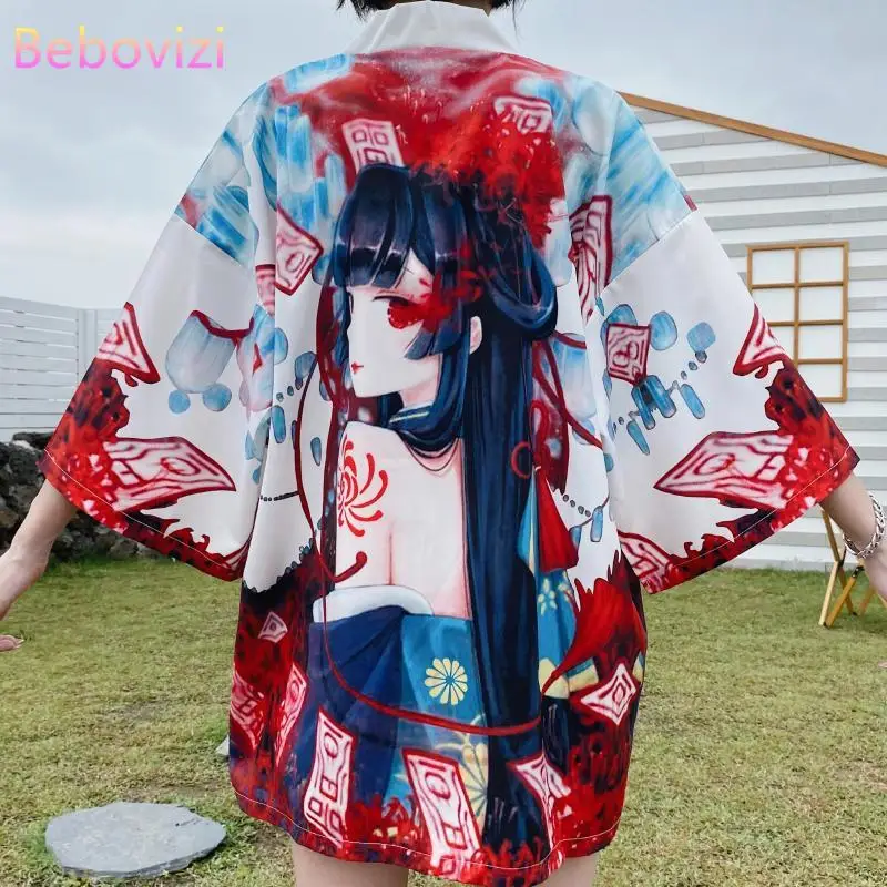 

Japanese Kimono Women 2021 Cardigan Beach Sexy Kimono Traditional Kawaii Anime Cosplay Yukata Female Obi Haori Asian Clothing