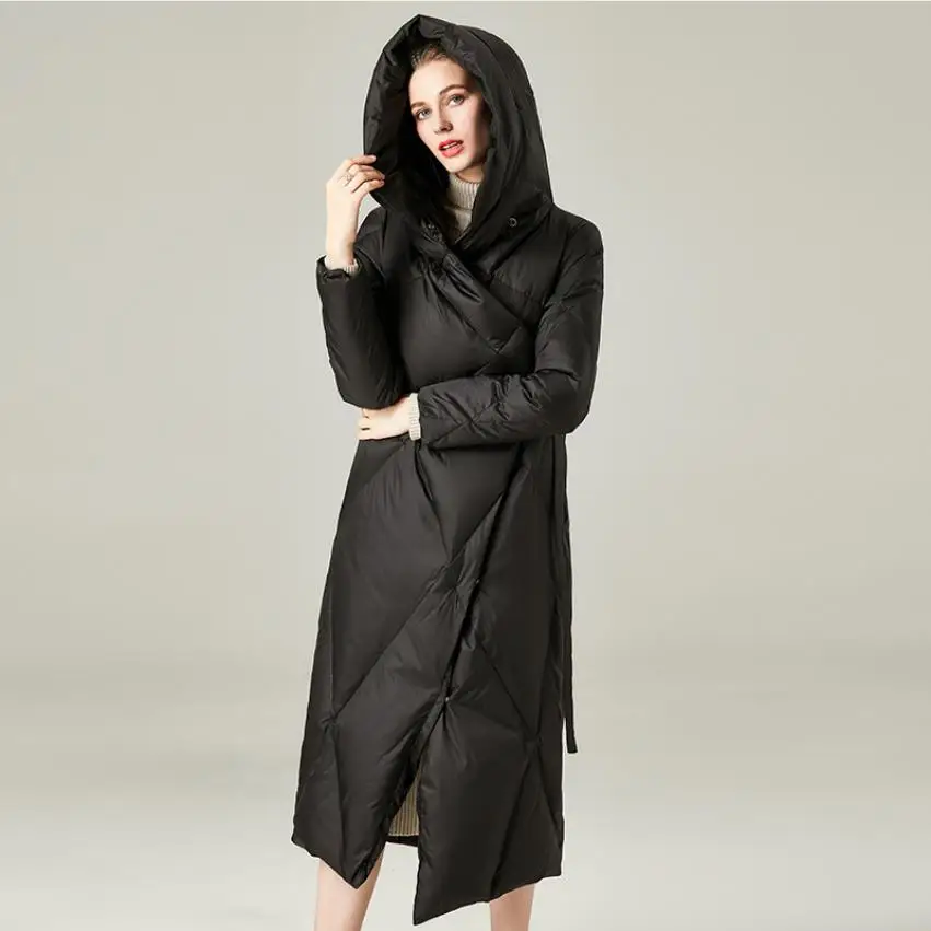 Fashion hooded irregular Fluffy thick warm Down jackets parkas female super longer thick warm duck down coat F670