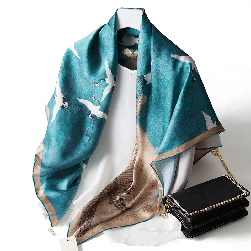 100% Silk Scarf Women Printed Design Classic Square 106*106cm Handmade Hemming Elegant Scarves Neckerchief New Fashion