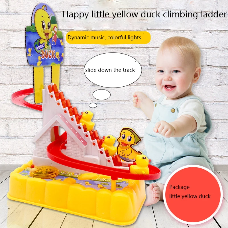 

Hot Selling Electric Climbing Stairs Track Toy Rhubarb Duck Lighting Music Cute Pig Crawling Stairs Children's Toys Puzzle