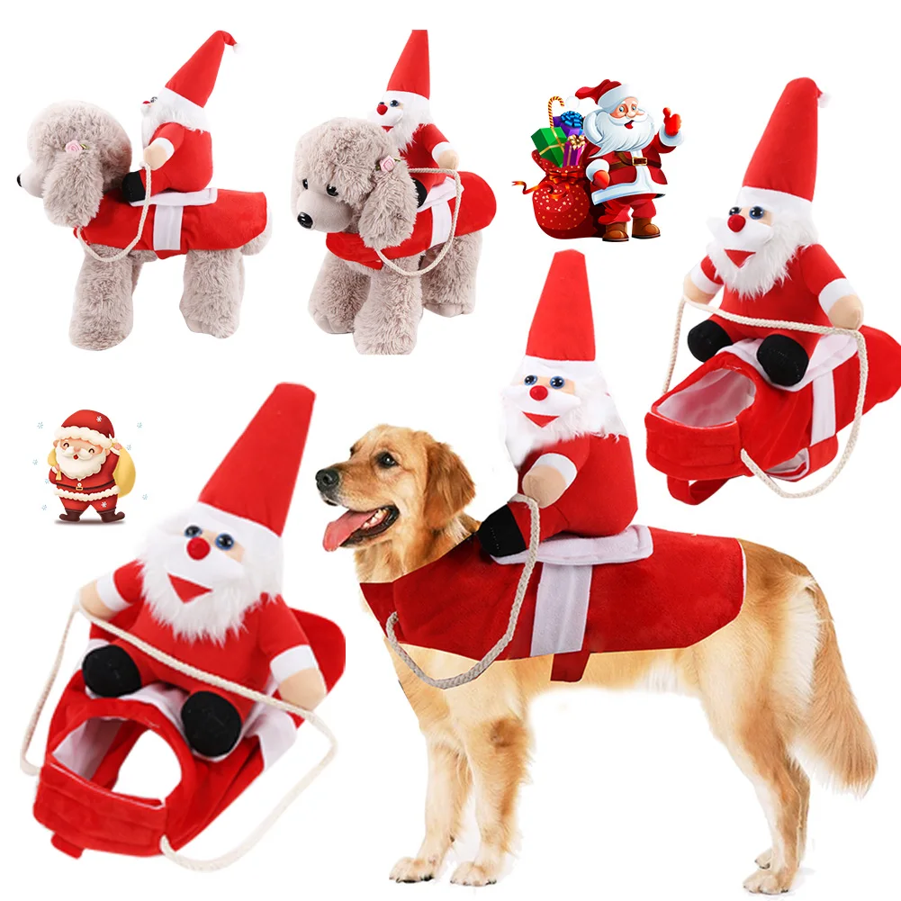 Dog Christmas Pet Clothes Santa Claus Riding A Deer Jacket Coat Pet Christmas Dog Apparel Costumes for Small Large Dog Outfit