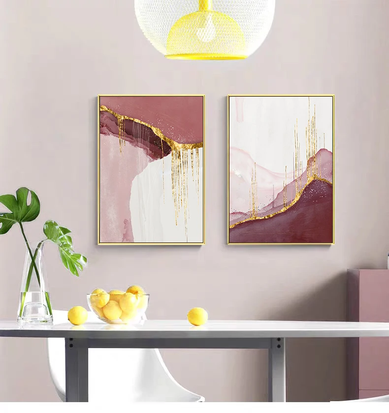 

100% Hand painted Abstract Golden Pink Canvas Painting Nordic Water color Poster Modern Gold Wall Pictures for Living Room Girl