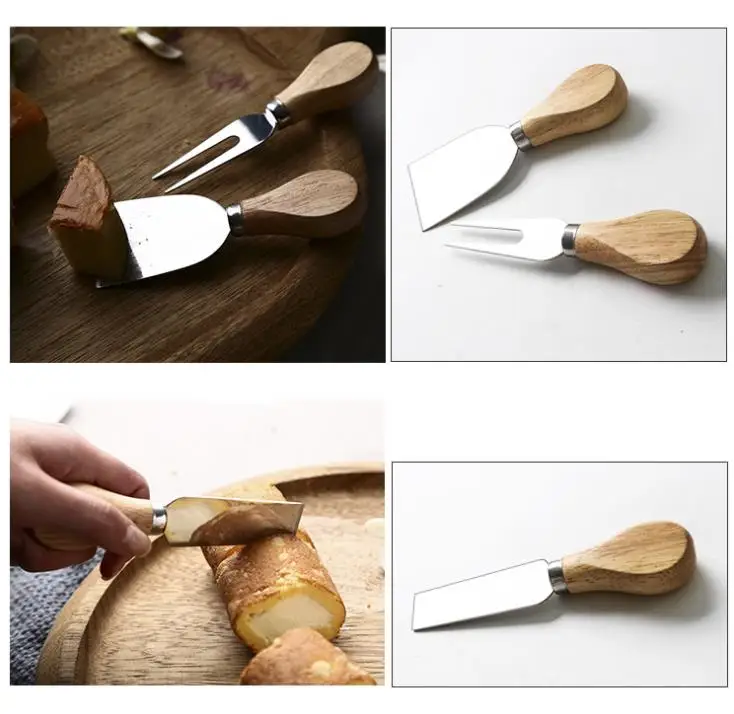 4pcs/set Knives Bard Set Oak bamboo wood Handle Cheese Knife slicer Kit Kitchen Cooking Tools cheedse cutter 200set=800pcs SN624