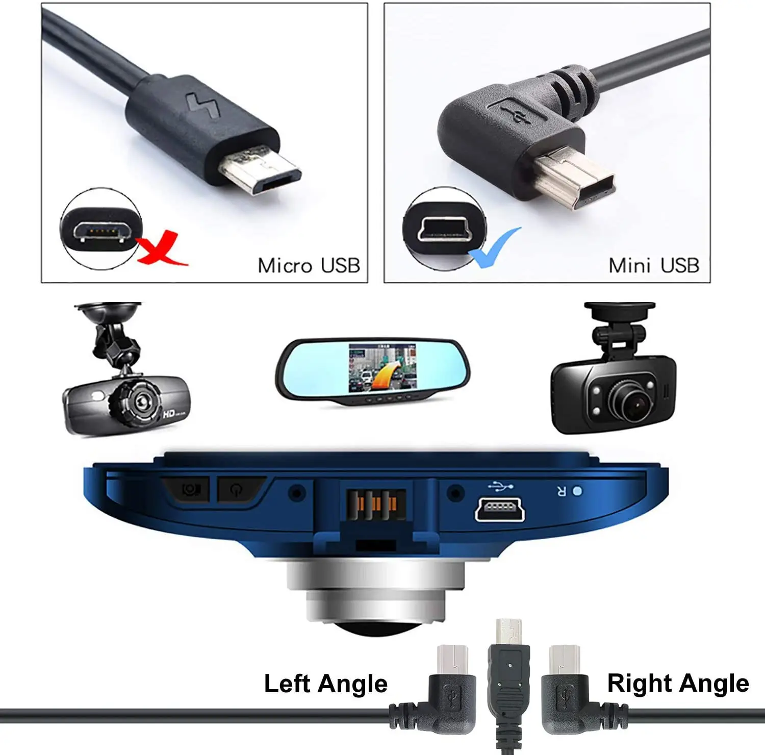 2,0 футов мини USB-кабель для зарядки USB A-штекер к мини-B автомобильное зарядное устройство адаптер Шнур для видеорегистратора GPS зеркало заднего вида