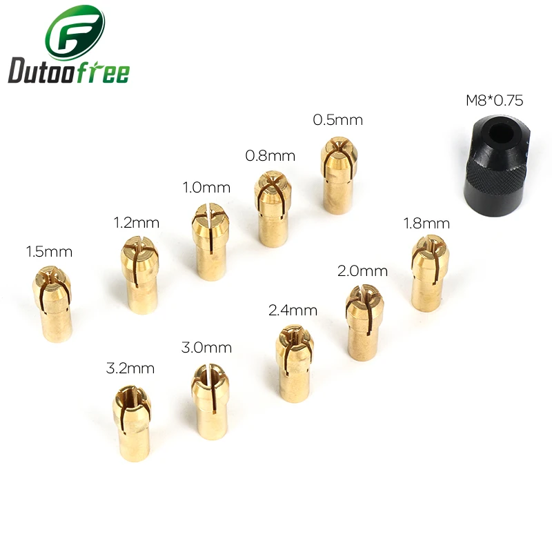 11PCS/lot Mini Drill Brass Collet Chuck for Dremel Rotary Tool 0.5-3.2mm Brass and Nut for Dremel Accessories Set