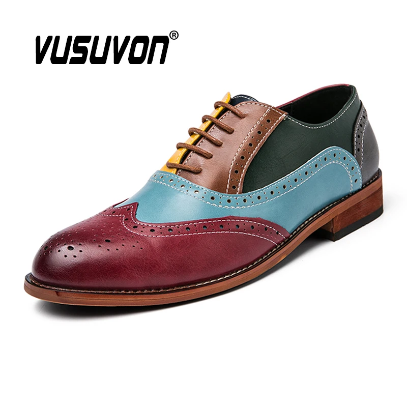 Casual Leather Shoes Spring Autumn Fashion Colorful Men Oxford Brogue Shoes Comfortable Men Loafers Plus Size 38-48