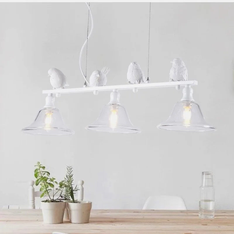Nordic pastoral iron glass resin bird chandelier  lamps dining room living room white / black lights
