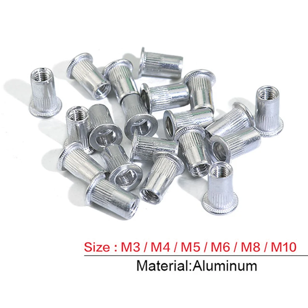 40Pieces 25Pieces M3 M4 M5 M6 M8 M10 Aluminum Alloy Rivnut Flat Head Threaded Rivet Insert Nutsert Cap Rivet Nut