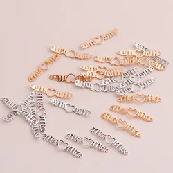 Leslie 20pcs 40x7mm Long Hollow Letters Mama Hearts Connector Pendants for Mother's Day Necklaces Bracelets Making Accessories