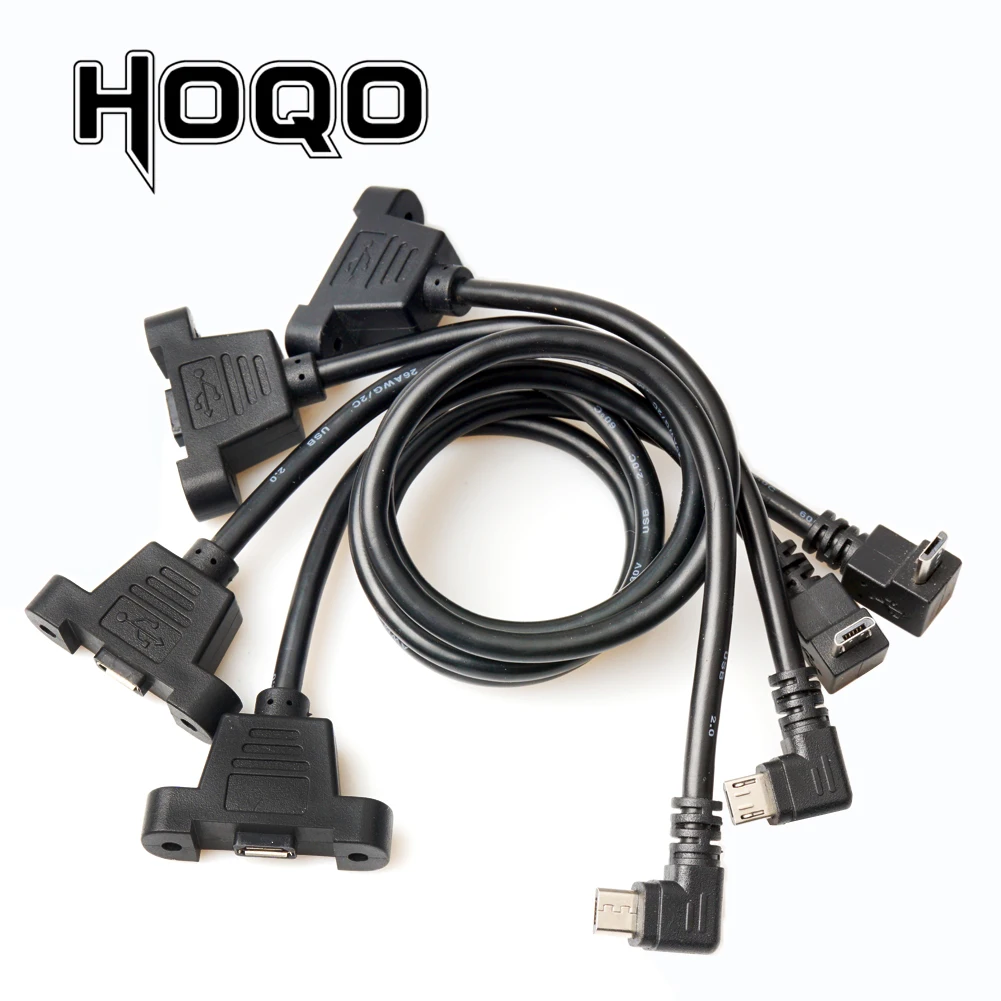 Cable de extensión con montaje de tornillo, Conector de bloqueo macho a hembra, montaje de panel micro usb, ángulo izquierdo y derecho de 90 grados