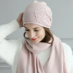 Women Hat Scarf Sets Autumn Winter New Wool Hats Fashion Elegant Casual Warm Beret Style Female Beanies