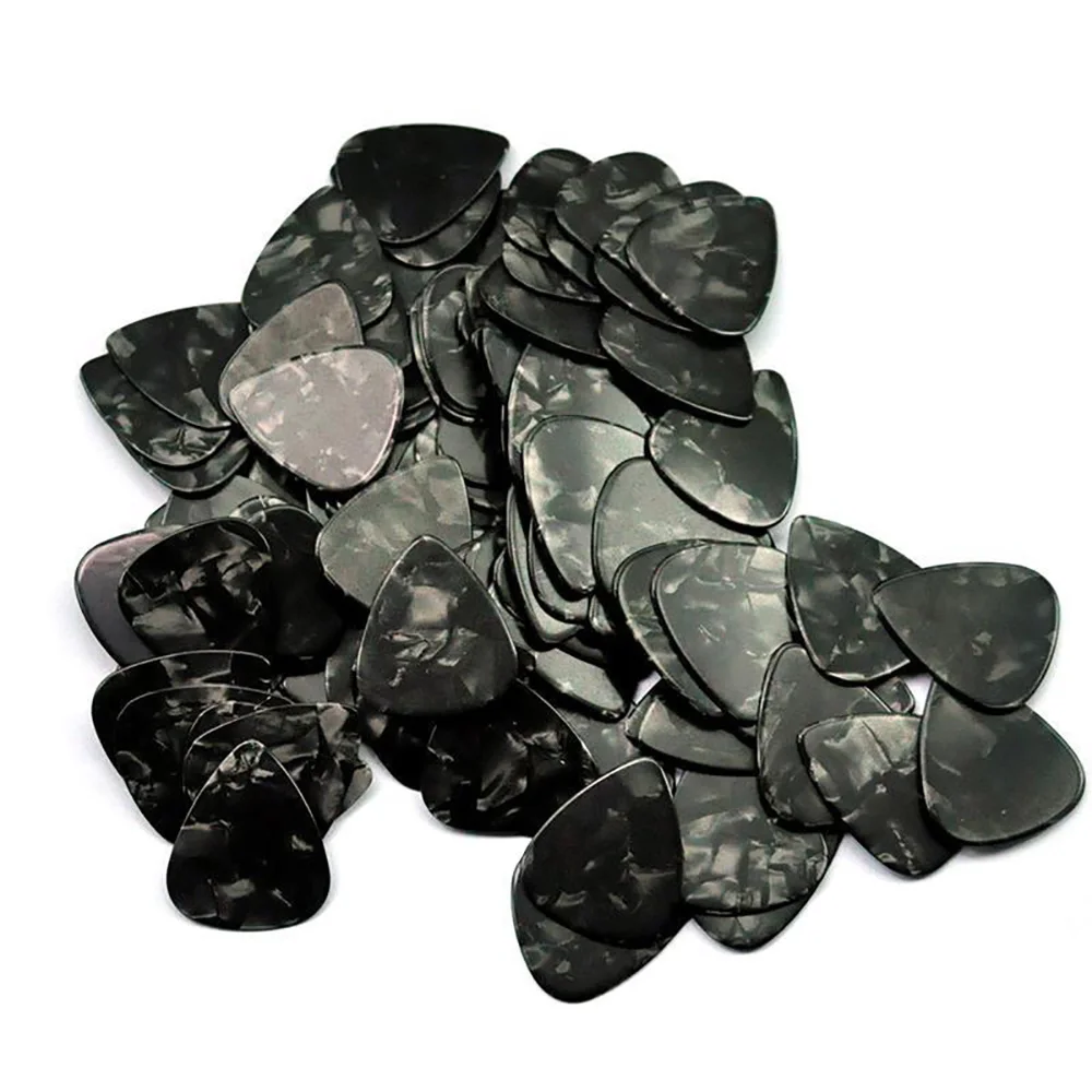 100 adet/grup 0.71mm 0.96mm Siyah Inci selüloit gitar penası Plectrums için Akustik Elektro Gitar Bas