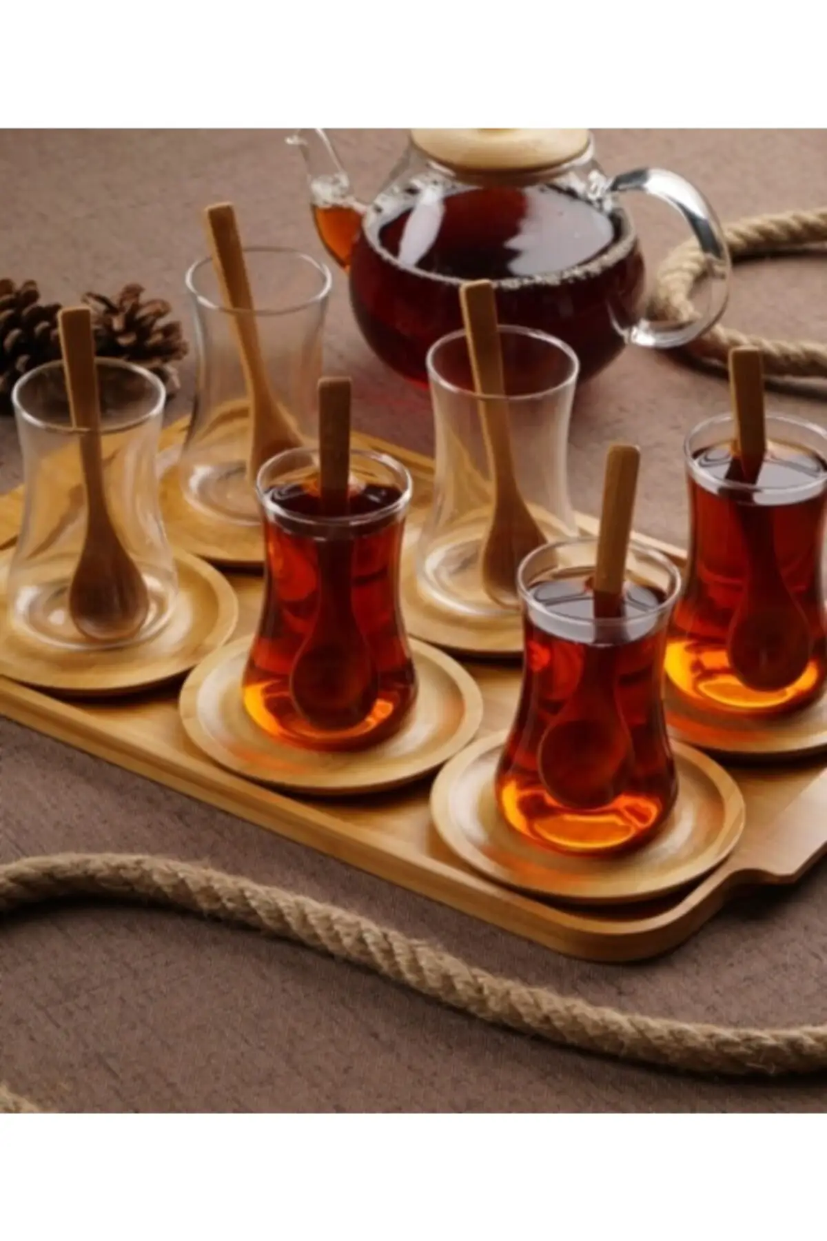 

Uras Acar Bamboo Dish Tea Team 19 Piece English Tea Cup Glass Cup