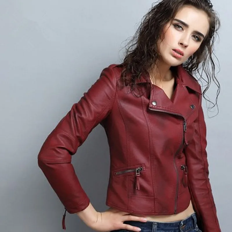 Jaqueta feminina de couro falso 2023 primavera outono casual fino motocicleta curto jaquetas e casacos senhoras outerwear casaco wuj0090