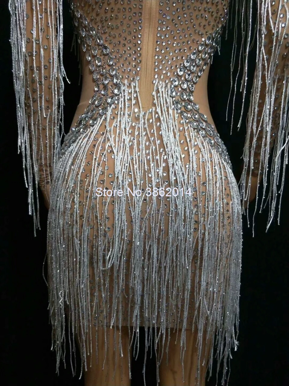 Vestido feminino com franjas de strass cintilantes, vestido de baile, vestido de festa, borlas de cristal, traje de palco, malha sexy, novo