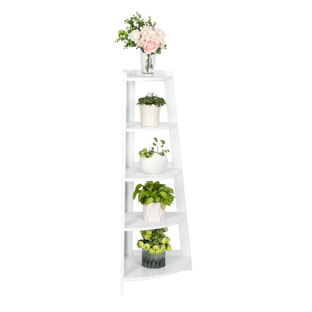 5 Tier Corner Shelf Stand Wood Display Storage Shelf Organizer Home Furniture White US Warehouse