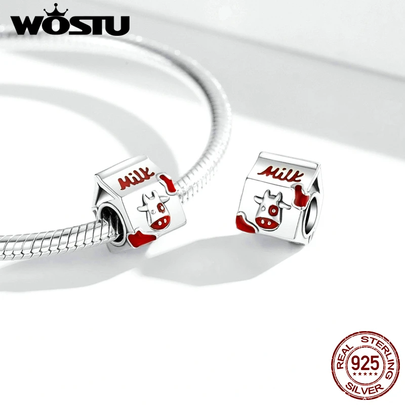 WOSTU New 925 Sterling Silver Beads Mini Milk Juice Ice Cream Charms Fit Original Bracelet Colorful Enamel Beads Jewelry Making