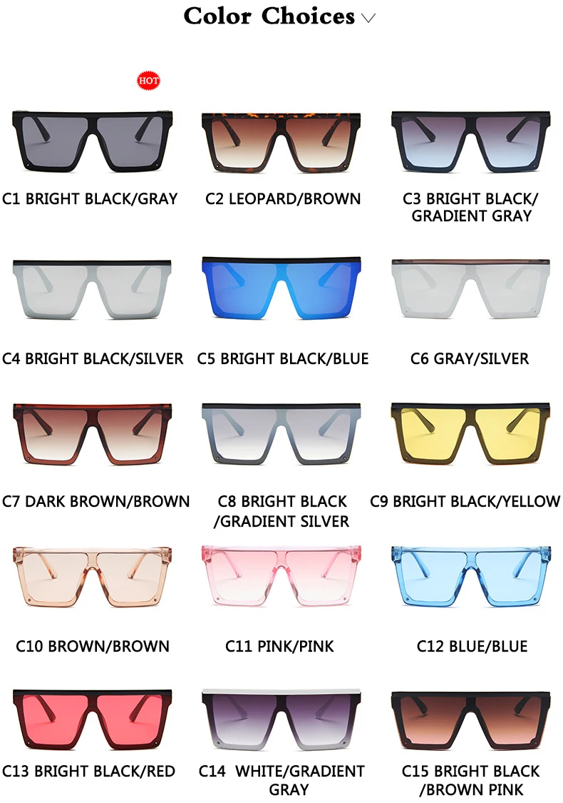 15 colors Flat Top Sunglasses Men Women Brand Designer Square Shades Gradient Sun Glasses Men Cool One Piece UV400 Mirror