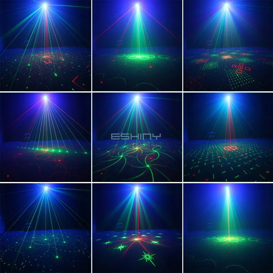 ESHINY Mini 9 Lens DJ RGB UV LED Stage Disco Light R&G Laser 120 Patterns Projector Dance Birthday Party Effect Lamp USB R9N6