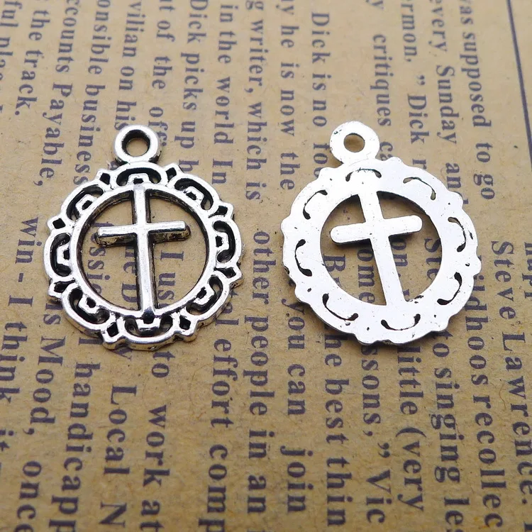 20pcs/Lot 16x20mm Antique Silver Color Hollow Cross Charms Pendant For Jewelry Making DIY Jewelry Findings