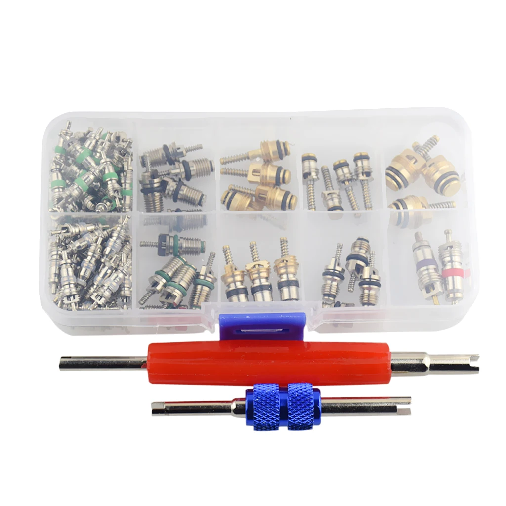 102 Pieces Assortment A/C Shrader Valve Core Tool Air Conditioning Valve Cap Removal Repair Tool R134 R12 Valves HV  kit